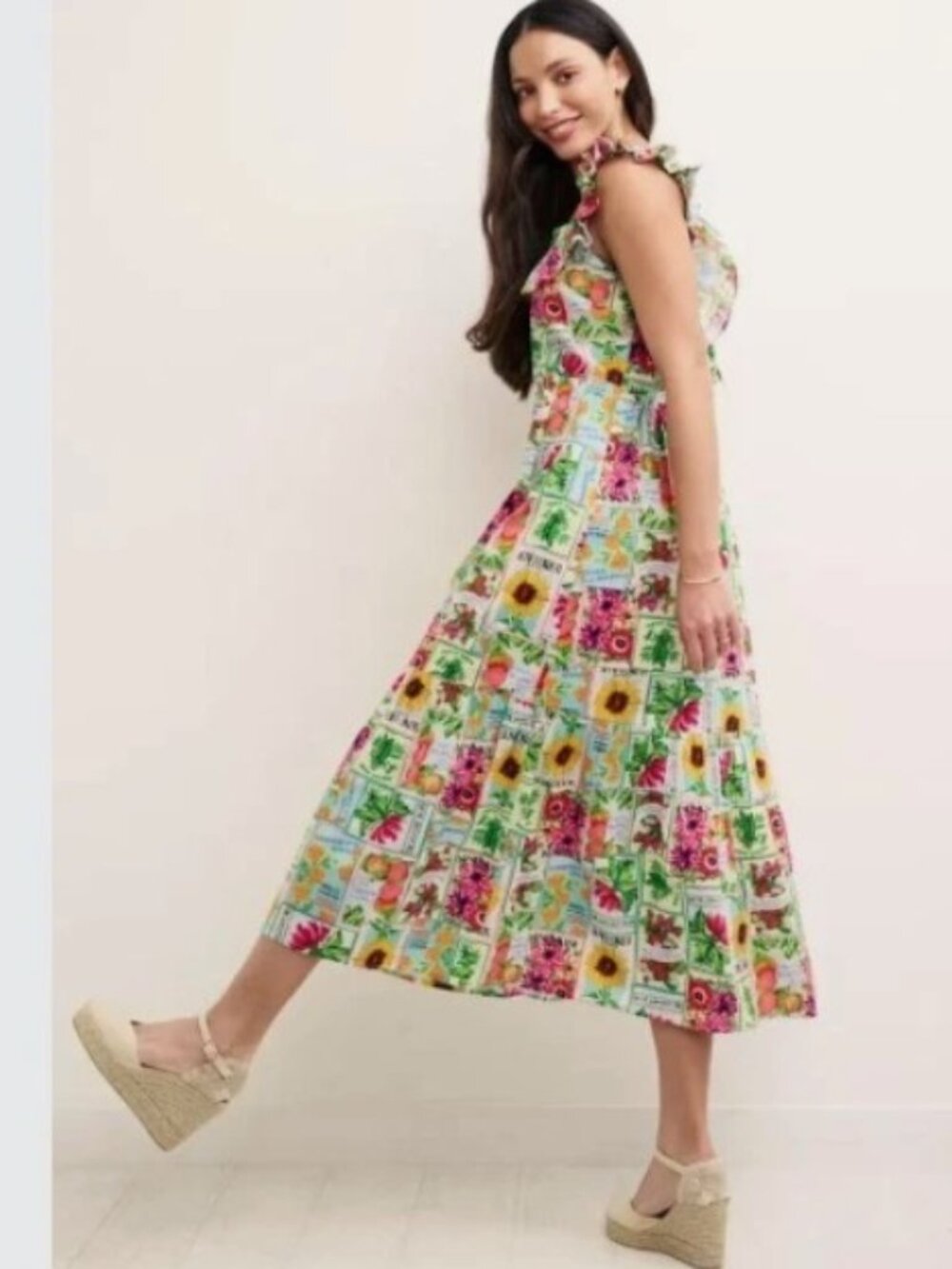 Nobody's Child Cassidy Midi Beach Dress in Seed Packet Print Size 8 - Picture 4 of 8